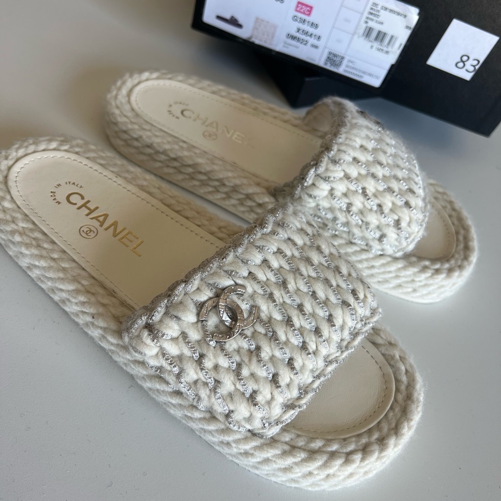 Chanel Knit Braided Slide Sandals